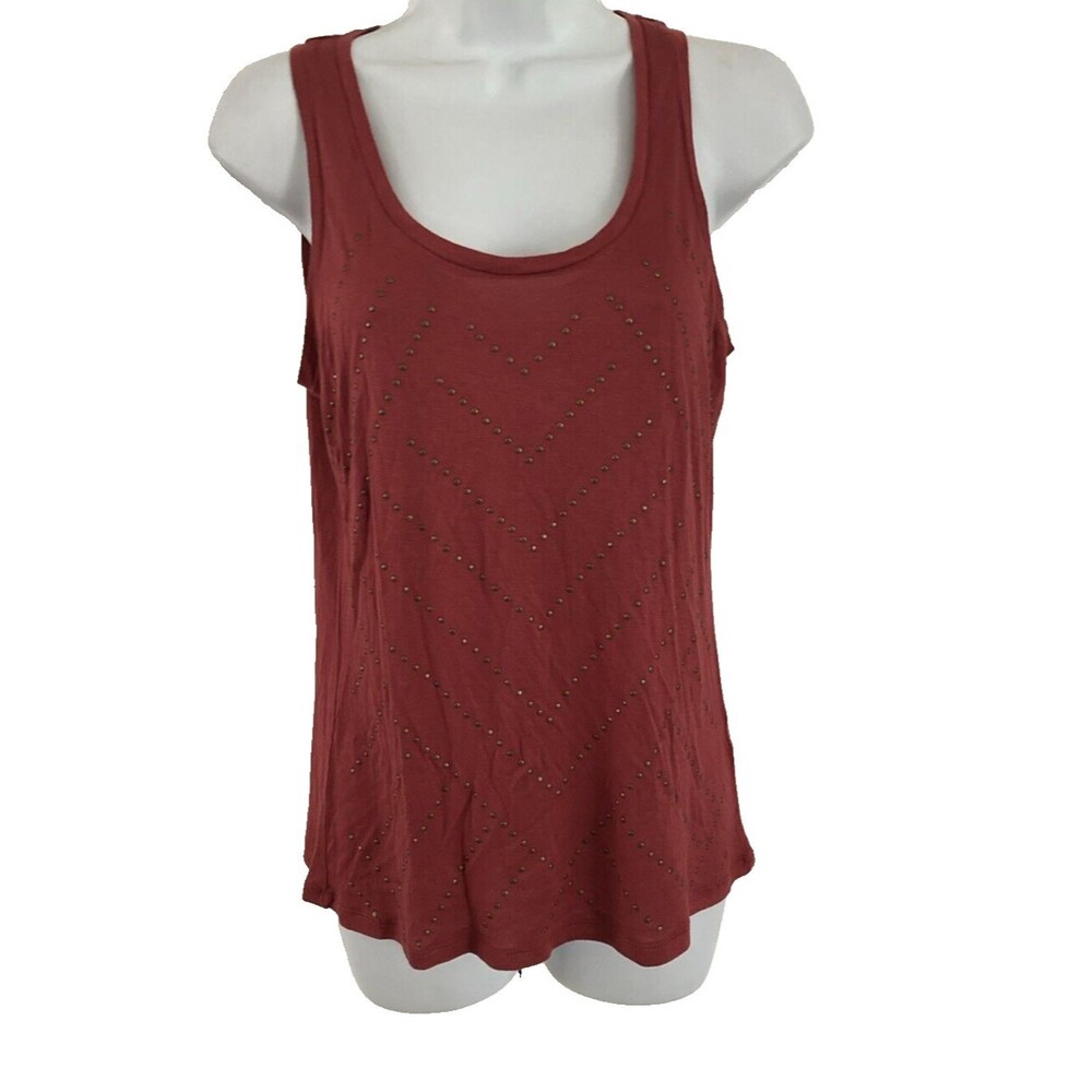 Caslon Studded Tank Top Womens Size Petite XS Burnt Red/Orange Boho Shirt